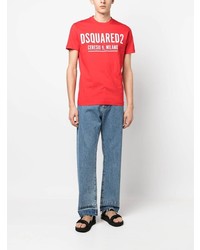 T-shirt à col rond imprimé rouge DSQUARED2