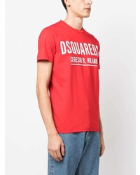 T-shirt à col rond imprimé rouge DSQUARED2