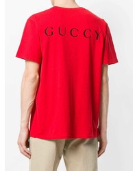 T-shirt à col rond imprimé rouge Gucci