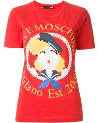 T-shirt à col rond imprimé rouge Love Moschino
