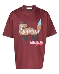 T-shirt à col rond imprimé rouge MAISON KITSUNÉ