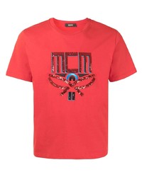 T-shirt à col rond imprimé rouge MCM