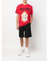 T-shirt à col rond imprimé rouge Moschino