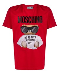 T-shirt à col rond imprimé rouge Moschino