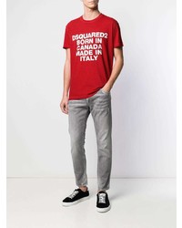 T-shirt à col rond imprimé rouge DSQUARED2