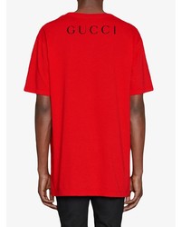 T-shirt à col rond imprimé rouge Gucci