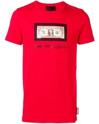 T-shirt à col rond imprimé rouge Philipp Plein