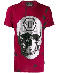 T-shirt à col rond imprimé rouge Philipp Plein