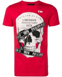 T-shirt à col rond imprimé rouge Philipp Plein