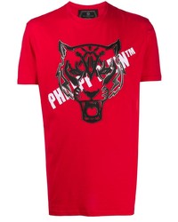 T-shirt à col rond imprimé rouge Philipp Plein