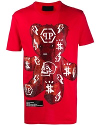 T-shirt à col rond imprimé rouge Philipp Plein