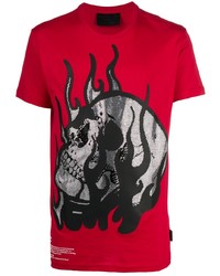 T-shirt à col rond imprimé rouge Philipp Plein