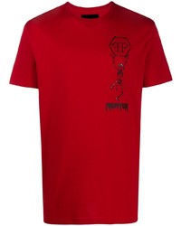 T-shirt à col rond imprimé rouge Philipp Plein