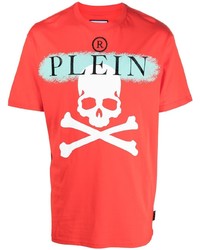 T-shirt à col rond imprimé rouge Philipp Plein