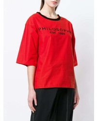 T-shirt à col rond imprimé rouge Philosophy di Lorenzo Serafini