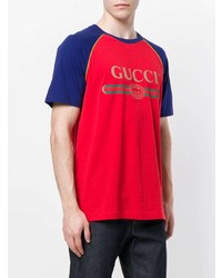 T-shirt à col rond imprimé rouge Gucci