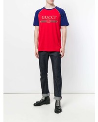 T-shirt à col rond imprimé rouge Gucci