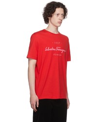 T-shirt à col rond imprimé rouge Salvatore Ferragamo