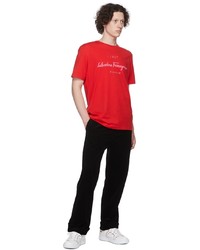 T-shirt à col rond imprimé rouge Salvatore Ferragamo