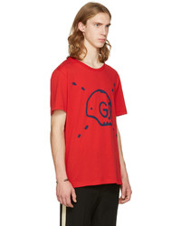 T-shirt à col rond imprimé rouge Gucci