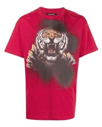 T-shirt à col rond imprimé rouge Roberto Cavalli