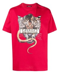 T-shirt à col rond imprimé rouge Roberto Cavalli