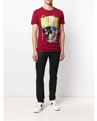 T-shirt à col rond imprimé rouge Philipp Plein