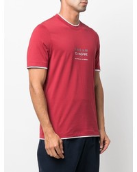 T-shirt à col rond imprimé rouge Brunello Cucinelli