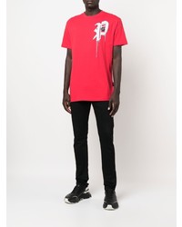 T-shirt à col rond imprimé rouge Philipp Plein