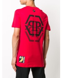 T-shirt à col rond imprimé rouge Philipp Plein