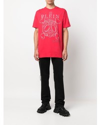 T-shirt à col rond imprimé rouge Philipp Plein