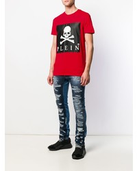 T-shirt à col rond imprimé rouge Philipp Plein