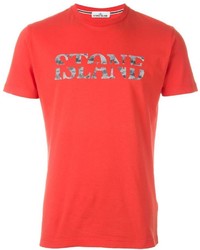T-shirt à col rond imprimé rouge Stone Island