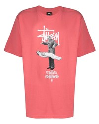 T-shirt à col rond imprimé rouge Stussy