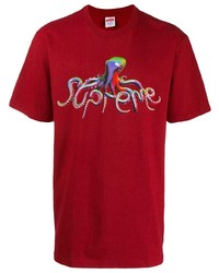 T-shirt à col rond imprimé rouge Supreme