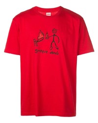 T-shirt à col rond imprimé rouge Supreme