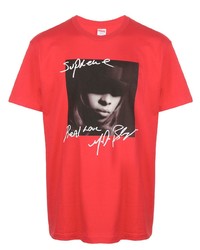 T-shirt à col rond imprimé rouge Supreme