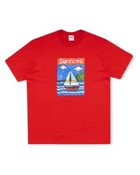 T-shirt à col rond imprimé rouge Supreme