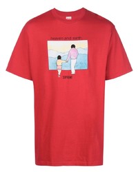 T-shirt à col rond imprimé rouge Supreme