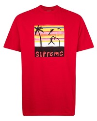 T-shirt à col rond imprimé rouge Supreme