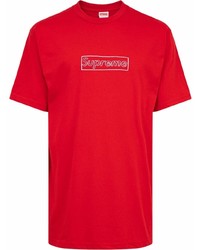 T-shirt à col rond imprimé rouge Supreme