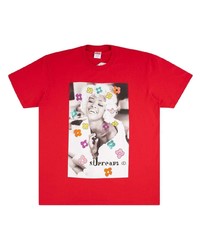 T-shirt à col rond imprimé rouge Supreme