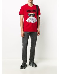 T-shirt à col rond imprimé rouge Moschino