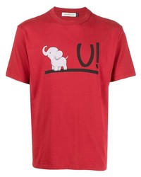 T-shirt à col rond imprimé rouge Undercover