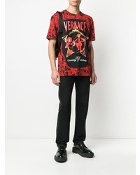 T-shirt à col rond imprimé rouge Versace