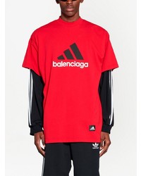 T-shirt à col rond imprimé rouge Balenciaga