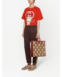 T-shirt à col rond imprimé rouge Gucci