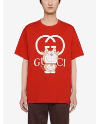 T-shirt à col rond imprimé rouge Gucci