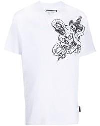 T-shirt à col rond imprimé serpent blanc