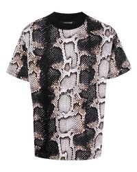 T-shirt à col rond imprimé serpent gris Roberto Cavalli